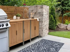 Set cucina da esterno 3 elementi con lavello IVREA Legno di acacia certificato Marrone/Argento