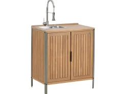 Set cucina da esterno 3 elementi con lavello IVREA Legno di acacia certificato Marrone/Argento