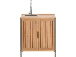 Set cucina da esterno 3 elementi con lavello IVREA Legno di acacia certificato Marrone/Argento