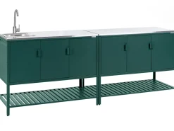 Set cucina da esterno 2 elementi con lavello MAENZA Metallo Verde
