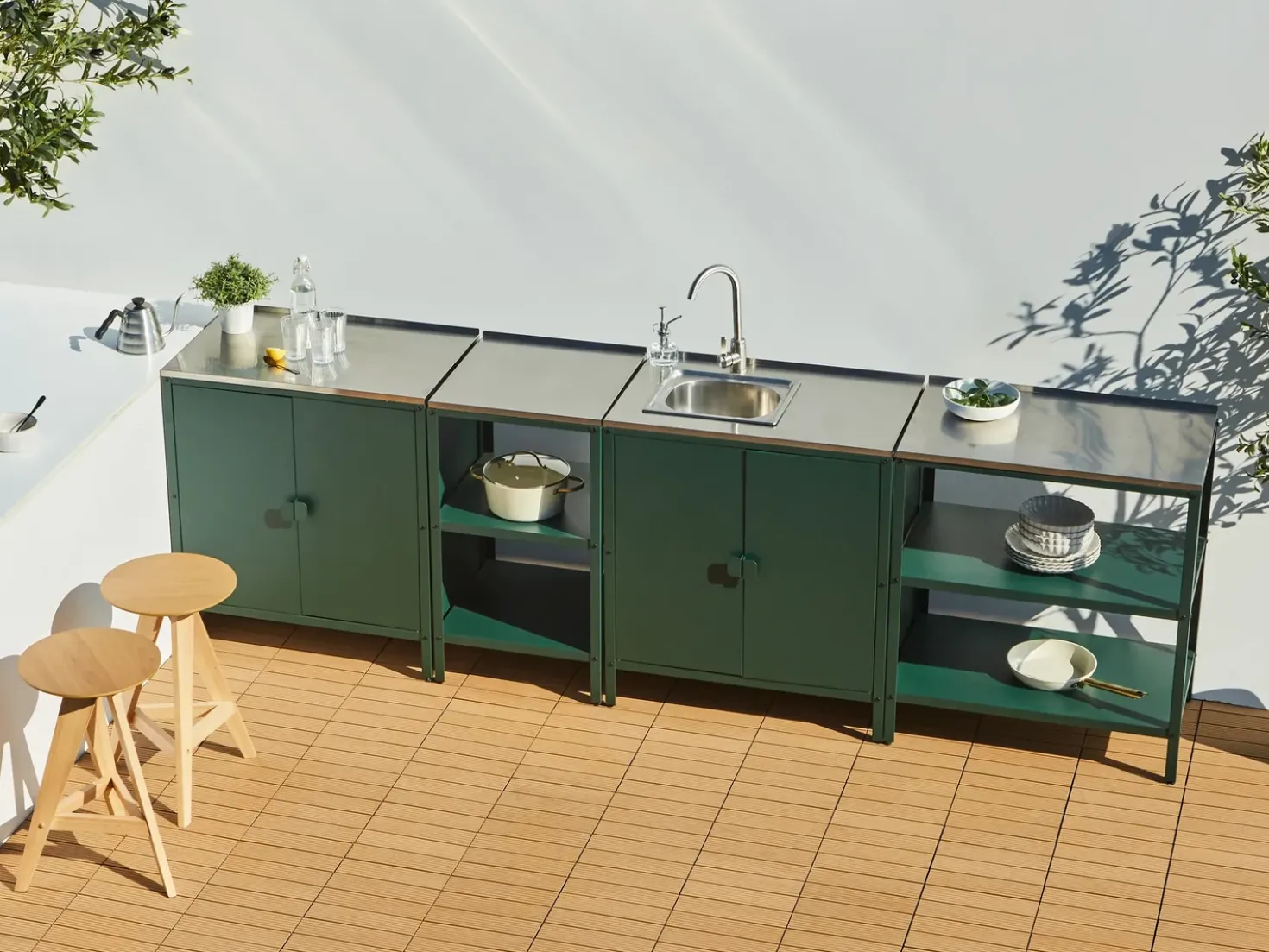 Set cucina da esterno 4 elementi con lavello VILAMA Metallo Verde
