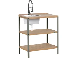 Set cucina da esterno 3 elementi con lavello IVREA Legno di acacia certificato Marrone/Nero
