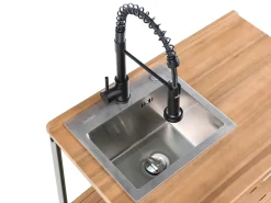 Set cucina da esterno 3 elementi con lavello IVREA Legno di acacia certificato Marrone/Nero