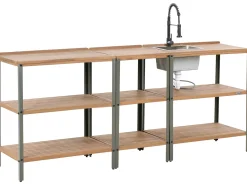 Set cucina da esterno 3 elementi con lavello IVREA Legno di acacia certificato Marrone/Nero