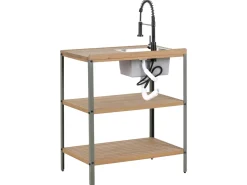 Set cucina da esterno 3 elementi con lavello IVREA Legno di acacia certificato Marrone/Nero
