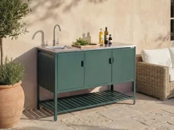 Set cucina da esterno 3 elementi con lavello MAENZA Metallo Verde