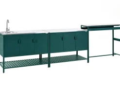 Set cucina da esterno 3 elementi con lavello MAENZA Metallo Verde