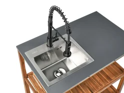 Set cucina da esterno 3 elementi con lavello BRUCOLI Legno d'acacia Marrone/Nero