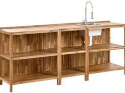 Set cucina da esterno 3 elementi con lavello VENOSA Legno d'acacia Marrone/Argento