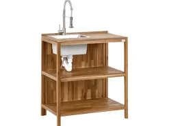 Set cucina da esterno 3 elementi con lavello VENOSA Legno d'acacia Marrone/Argento