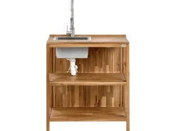 Set cucina da esterno 3 elementi con lavello VENOSA Legno d'acacia Marrone/Argento