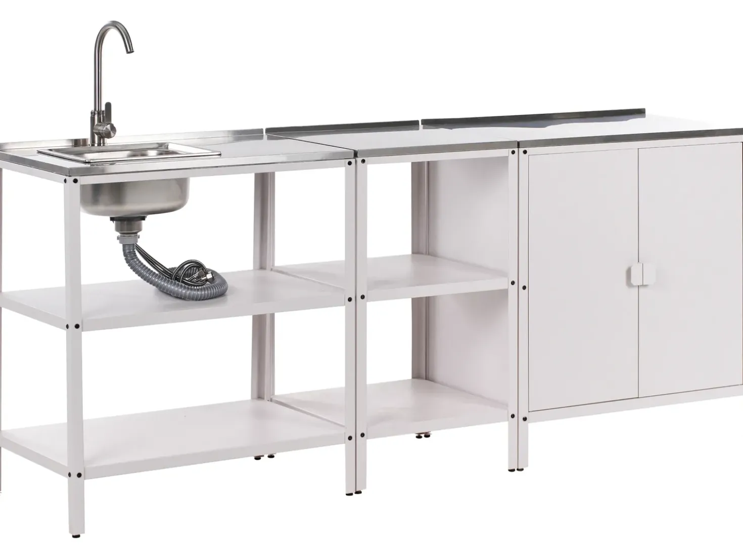 Set cucina da esterno 3 elementi con lavello VILAMA Metallo Bianco
