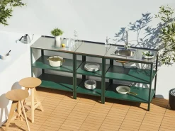 Set cucina da esterno 3 elementi con lavello VILAMA Metallo Verde
