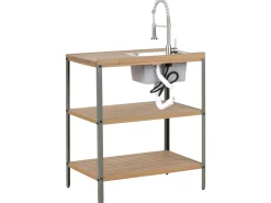 Set cucina da esterno 3 elementi con lavello IVREA Legno di acacia certificato Marrone/Argento