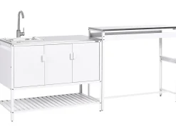 Set cucina da esterno 2 elementi con lavello MAENZA Metallo Bianco