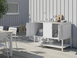 Set cucina da esterno 2 elementi con lavello MAENZA Metallo Bianco