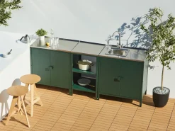 Set cucina da esterno 3 elementi con lavello VILAMA Metallo Verde