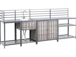 Set cucina da esterno 4 elementi con lavello MIRADOR Rattan sintetico (PE) Grigio