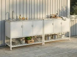 Set cucina da esterno 2 elementi con lavello MAENZA Metallo Bianco