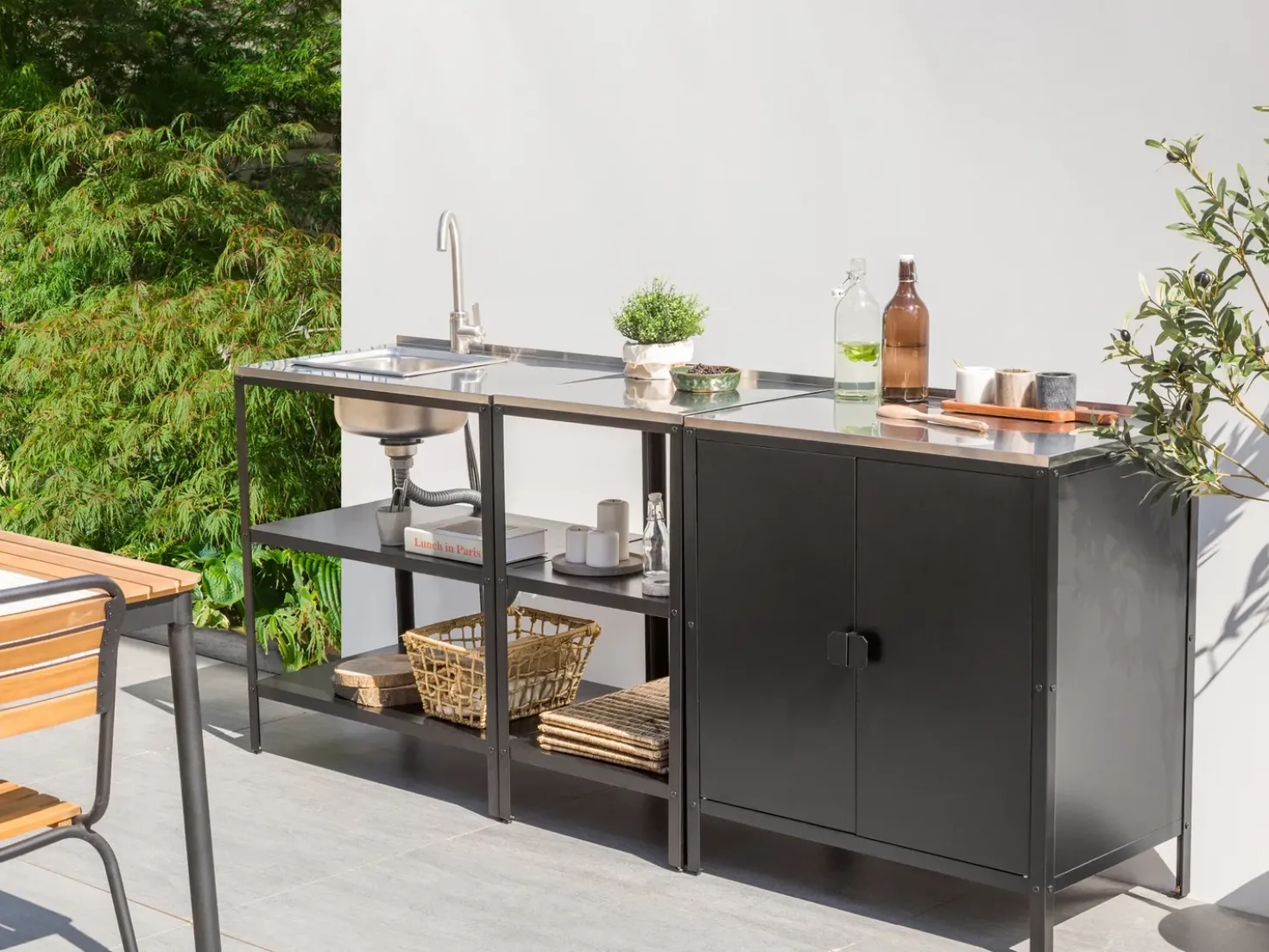 Set cucina da esterno 3 elementi con lavello VILAMA Metallo Nero