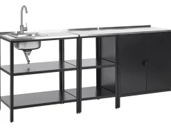 Set cucina da esterno 3 elementi con lavello VILAMA Metallo Nero