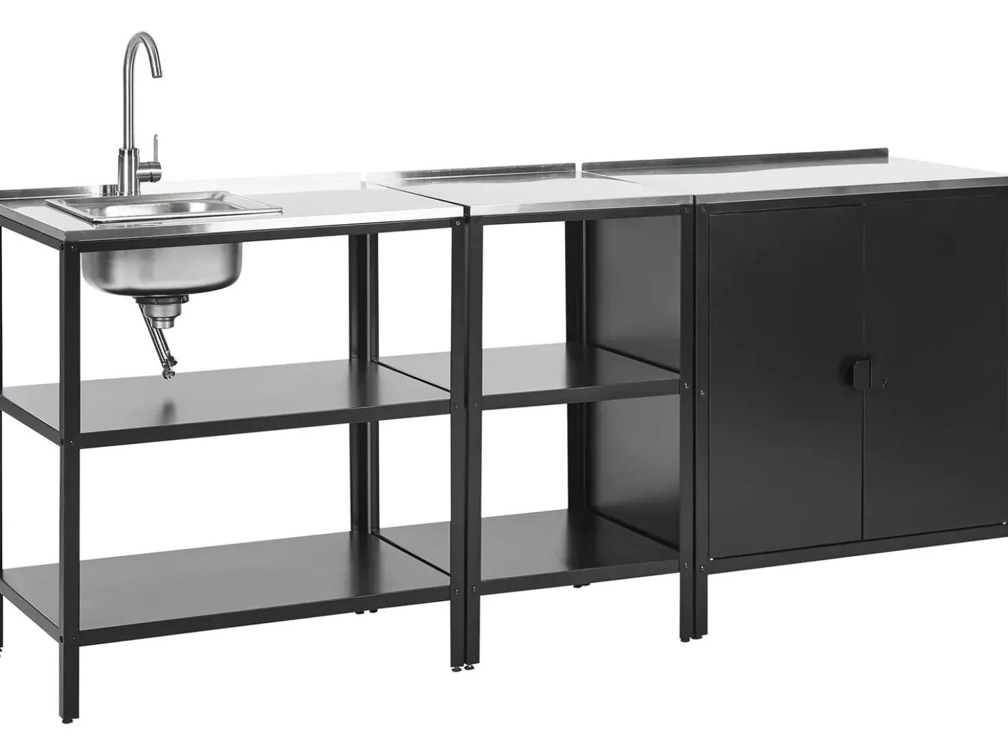 Set cucina da esterno 3 elementi con lavello VILAMA Metallo Nero