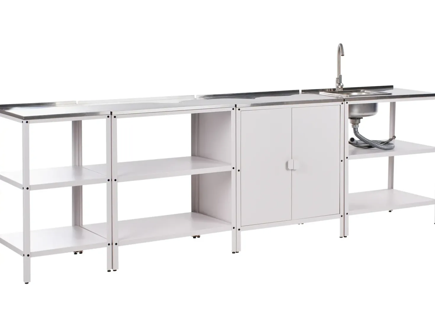 Set cucina da esterno 4 elementi con lavello VILAMA Metallo Bianco