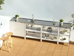 Set cucina da esterno 4 elementi con lavello VILAMA Metallo Bianco
