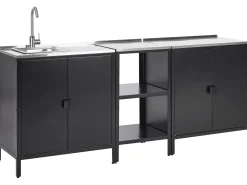 Set cucina da esterno 3 elementi con lavello VILAMA Metallo Nero