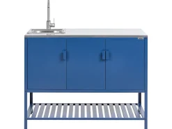 Set cucina da esterno 3 elementi con lavello MAENZA Metallo Blu