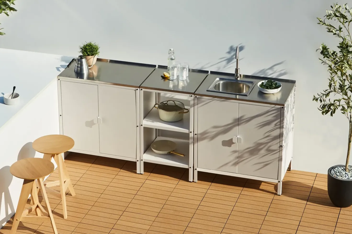 Set cucina da esterno 3 elementi con lavello VILAMA Metallo Bianco