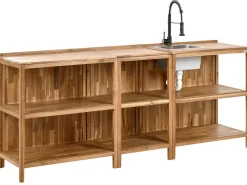 Set cucina da esterno 3 elementi con lavello VENOSA Legno d'acacia Marrone/Nero