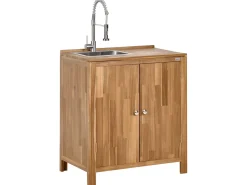 Set cucina da esterno 3 elementi con lavello VENOSA Legno d'acacia Marrone/Argento