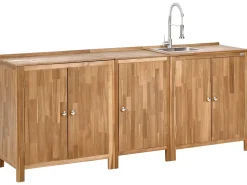 Set cucina da esterno 3 elementi con lavello VENOSA Legno d'acacia Marrone/Argento