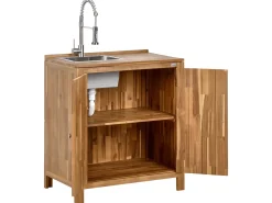 Set cucina da esterno 3 elementi con lavello VENOSA Legno d'acacia Marrone/Argento