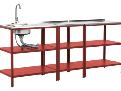 Set cucina da esterno 3 elementi con lavello VILAMA Metallo Rosso