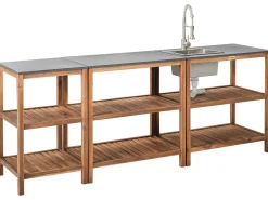 Set cucina da esterno 3 elementi con lavello BRUCOLI Legno d'acacia Marrone/Argento