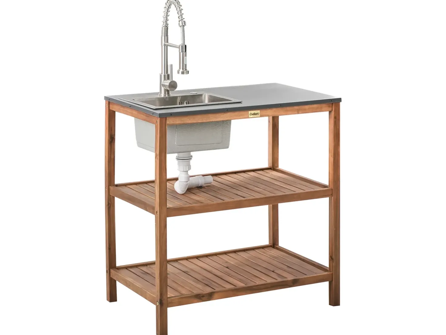 Set cucina da esterno 3 elementi con lavello BRUCOLI Legno d'acacia Marrone/Argento