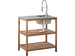 Set cucina da esterno 3 elementi con lavello BRUCOLI Legno d'acacia Marrone/Argento
