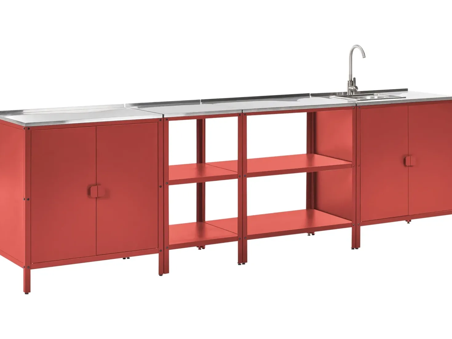 Set cucina da esterno 4 elementi con lavello VILAMA Metallo Rosso