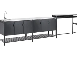 Set cucina da esterno 3 elementi con lavello MAENZA Metallo Nero
