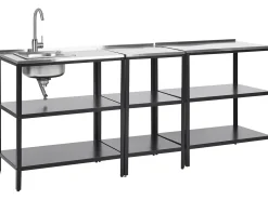 Set cucina da esterno 3 elementi con lavello VILAMA Metallo Nero
