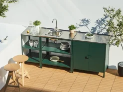 Set cucina da esterno 3 elementi con lavello VILAMA Metallo Verde