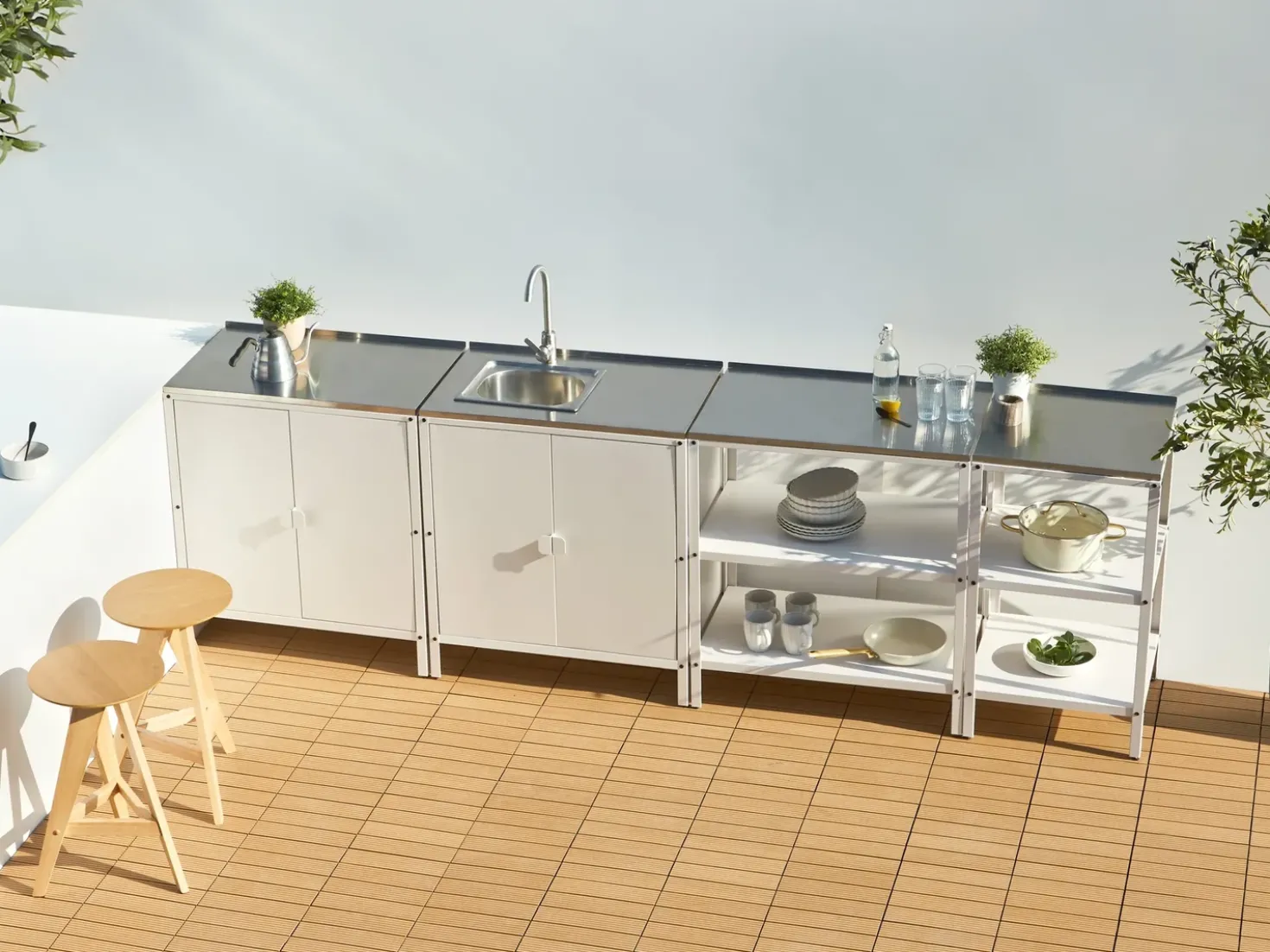 Set cucina da esterno 4 elementi con lavello VILAMA Metallo Bianco