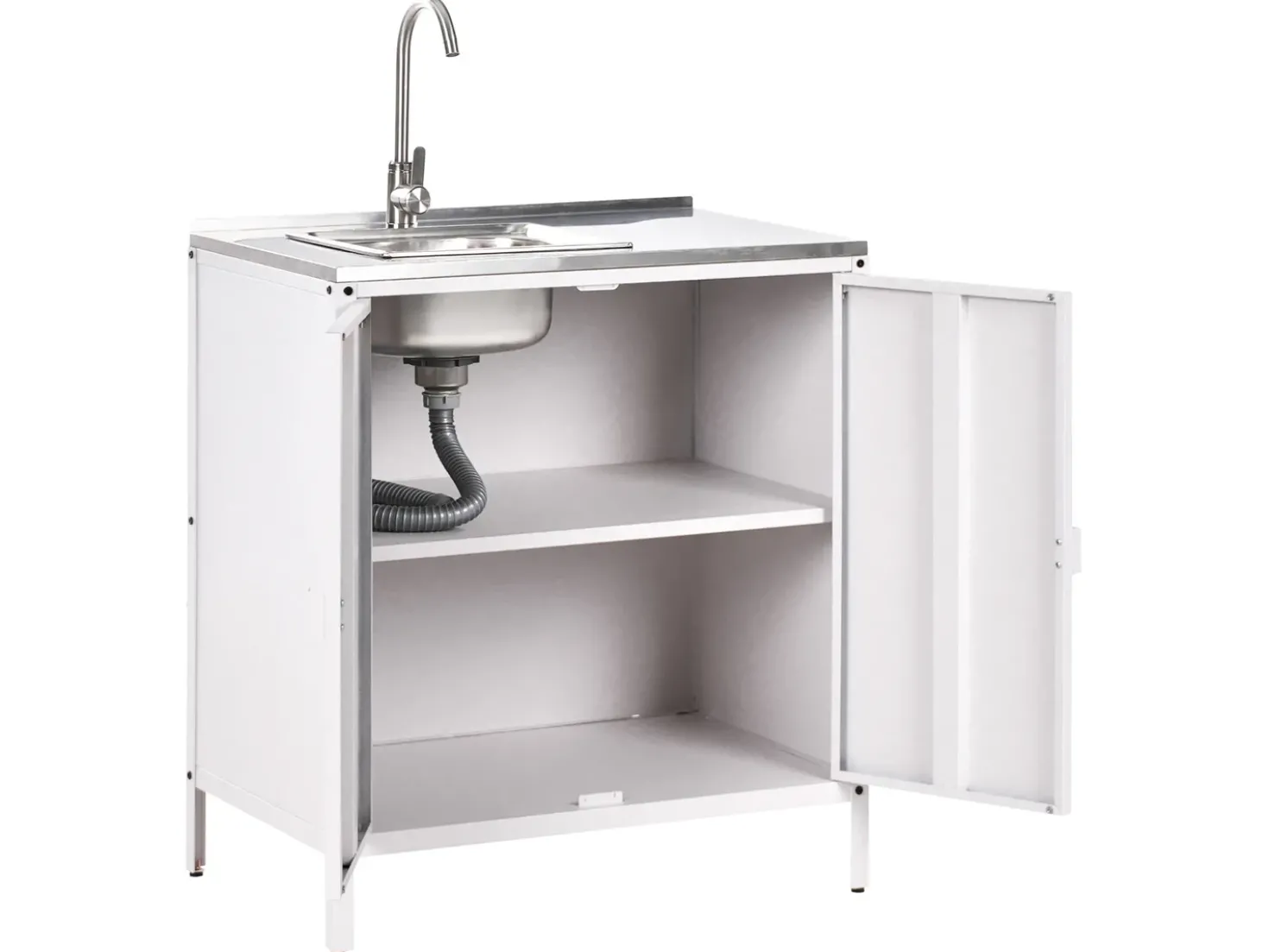 Set cucina da esterno 4 elementi con lavello VILAMA Metallo Bianco