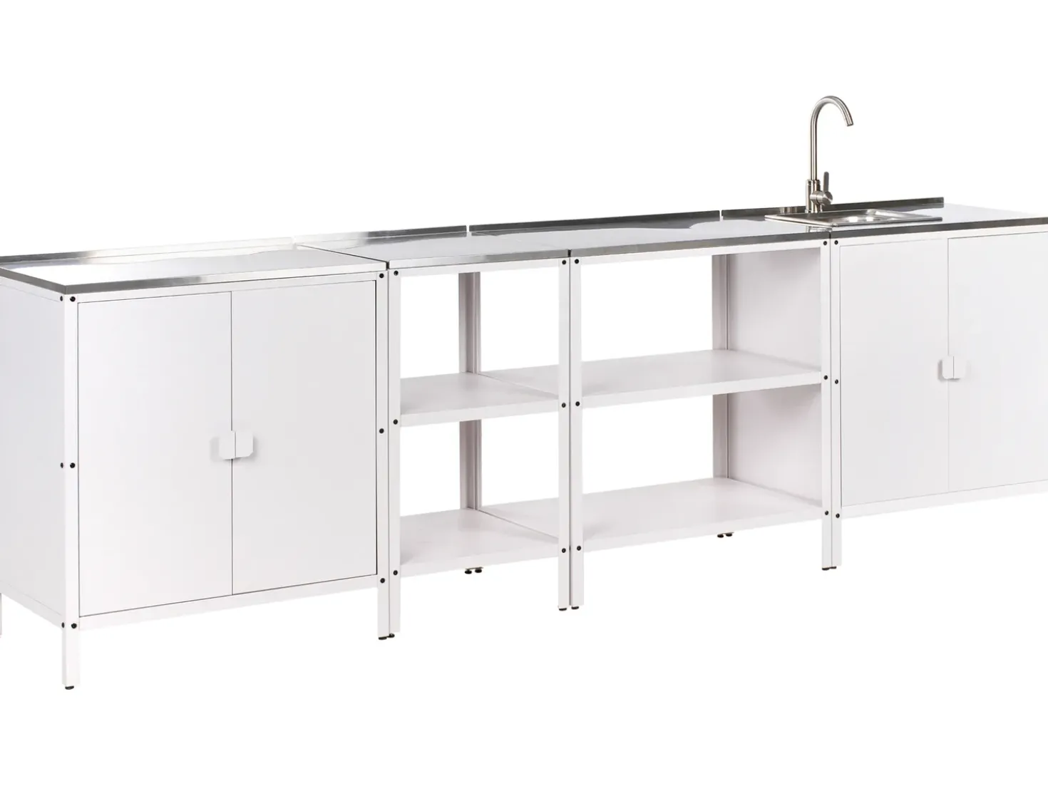 Set cucina da esterno 4 elementi con lavello VILAMA Metallo Bianco