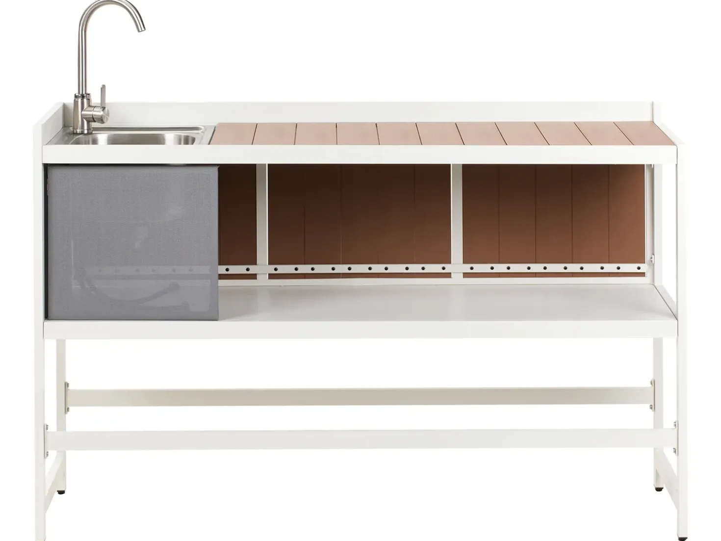 Set cucina da esterno 3 elementi con lavello ORTISEI Metallo Bianco