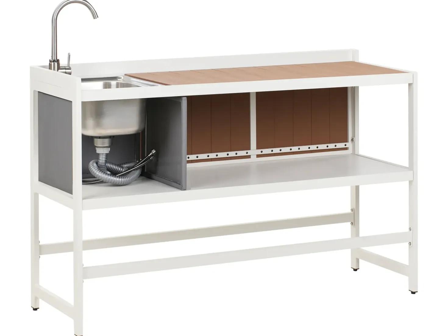Set cucina da esterno 3 elementi con lavello ORTISEI Metallo Bianco