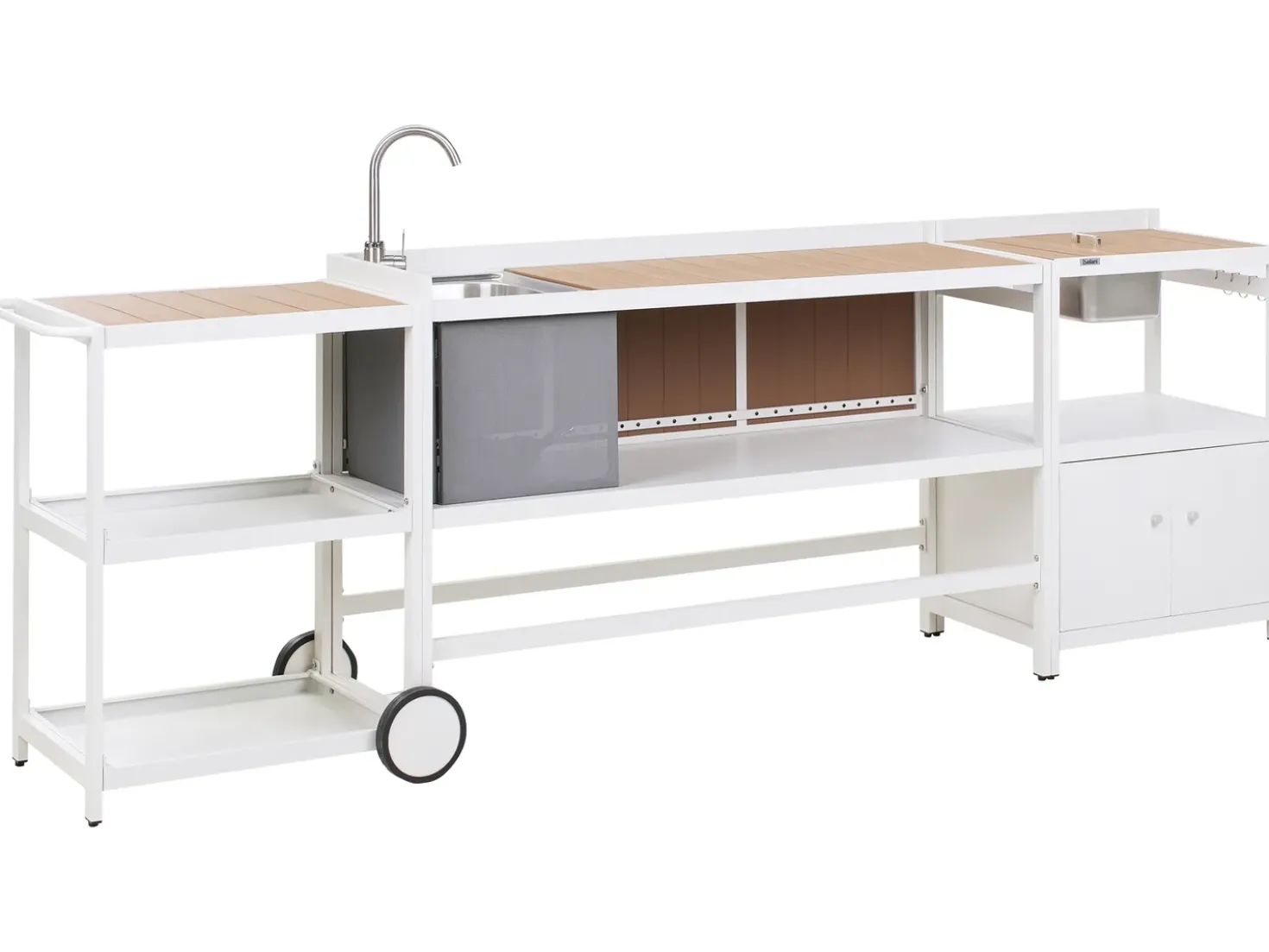 Set cucina da esterno 3 elementi con lavello ORTISEI Metallo Bianco