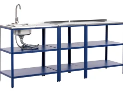 Set cucina da esterno 3 elementi con lavello VILAMA Metallo Blu